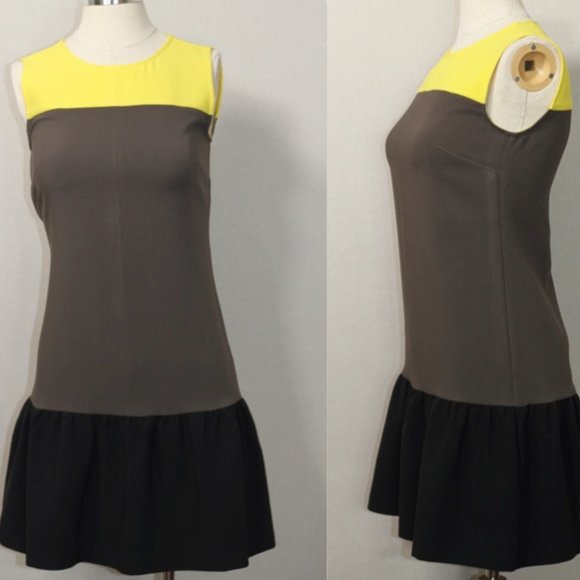 Ann Taylor Loft Yellow Grey Cotton Dress - Picture 1 of 9
